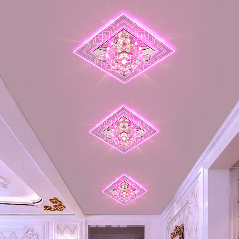 Modern Clear Floral Crystal LED Flush Mount Ceiling Light for Passage