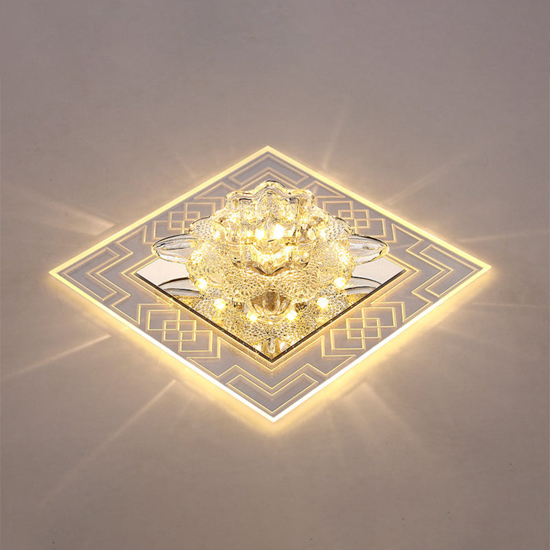 Modern Clear Floral Crystal LED Flush Mount Ceiling Light for Passage