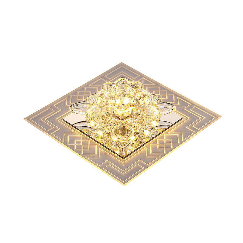 Modern Clear Floral Crystal LED Flush Mount Ceiling Light for Passage