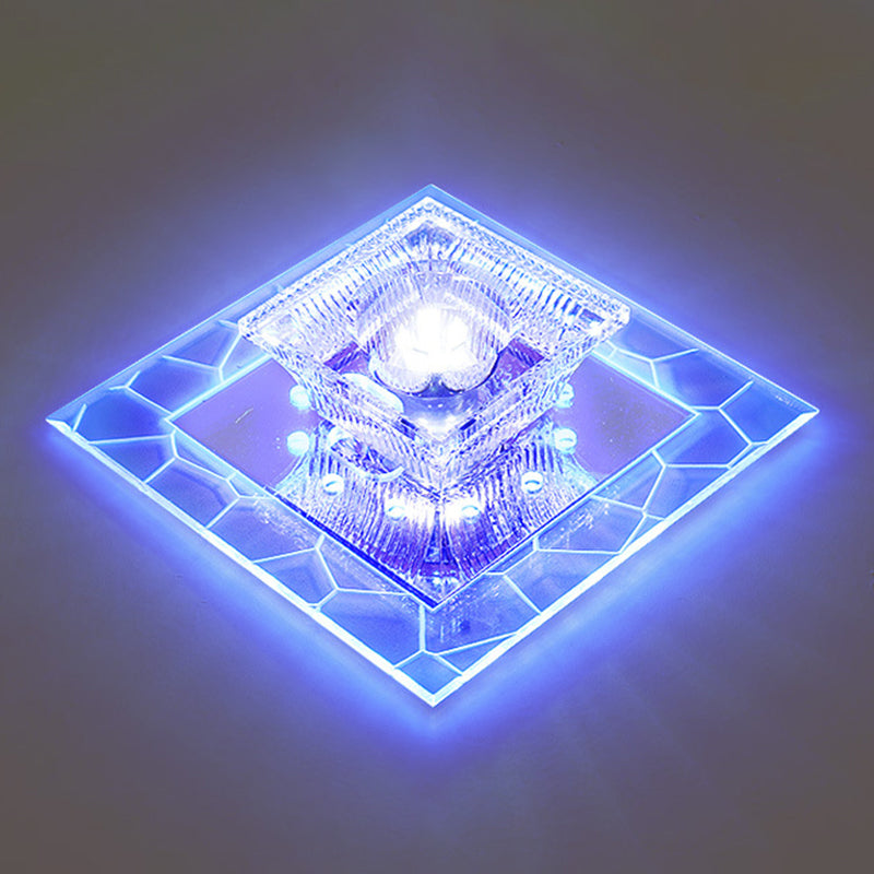 Contemporary Ribbed Crystal Clear Led Flush Mount Ceiling Light With Flared Design / Blue