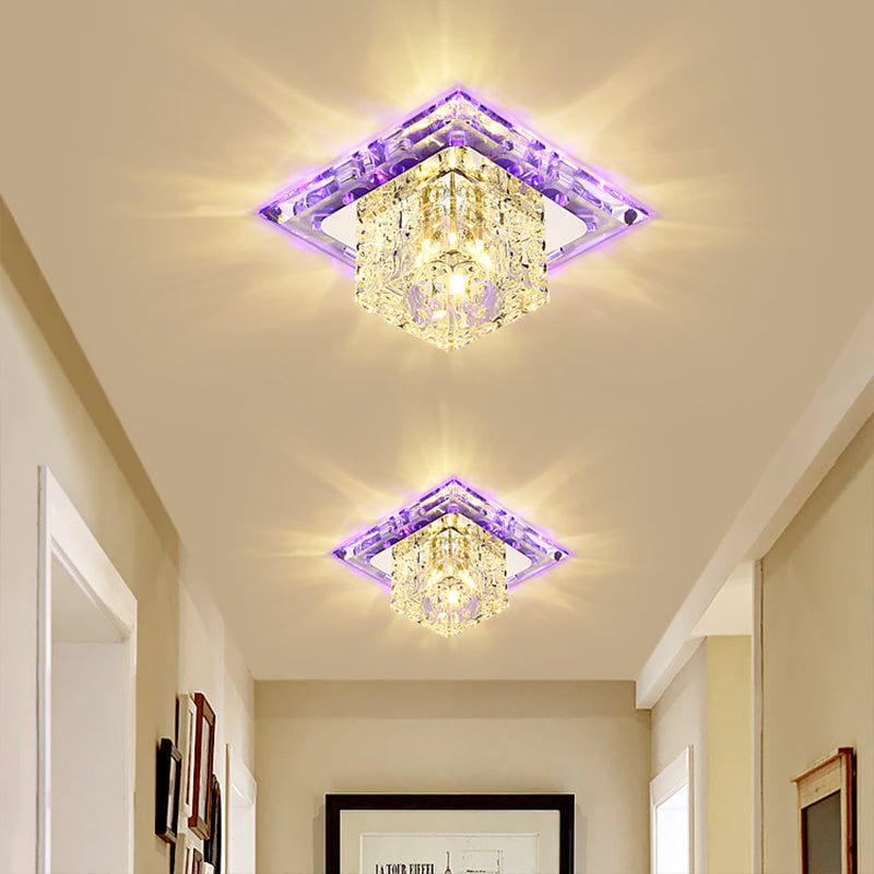 Simplicity Square LED Crystal Flush Mount Ceiling Light - Clear, for Entryways