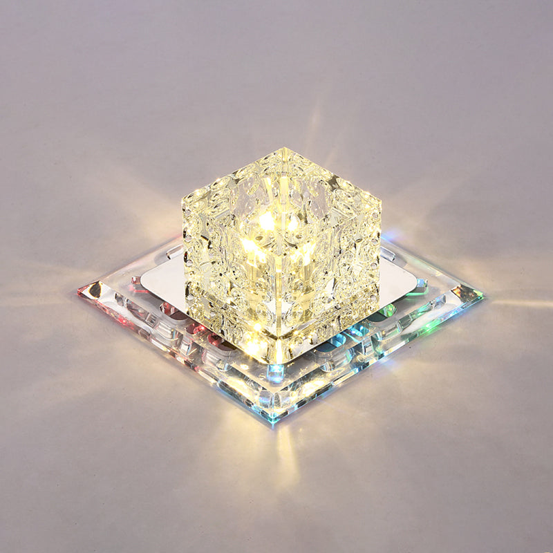 Simplicity Square LED Crystal Flush Mount Ceiling Light - Clear, for Entryways