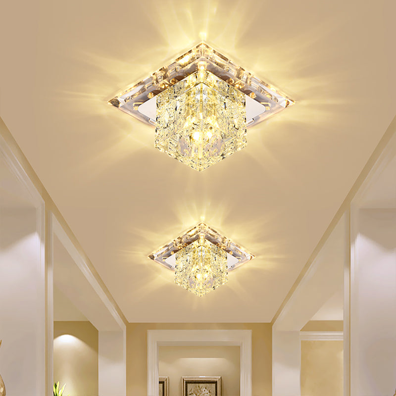 Simplicity Square LED Crystal Flush Mount Ceiling Light - Clear, for Entryways