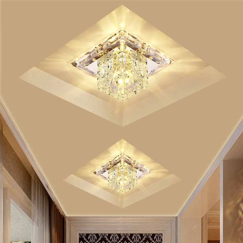 Simplicity Square LED Crystal Flush Mount Ceiling Light - Clear, for Entryways