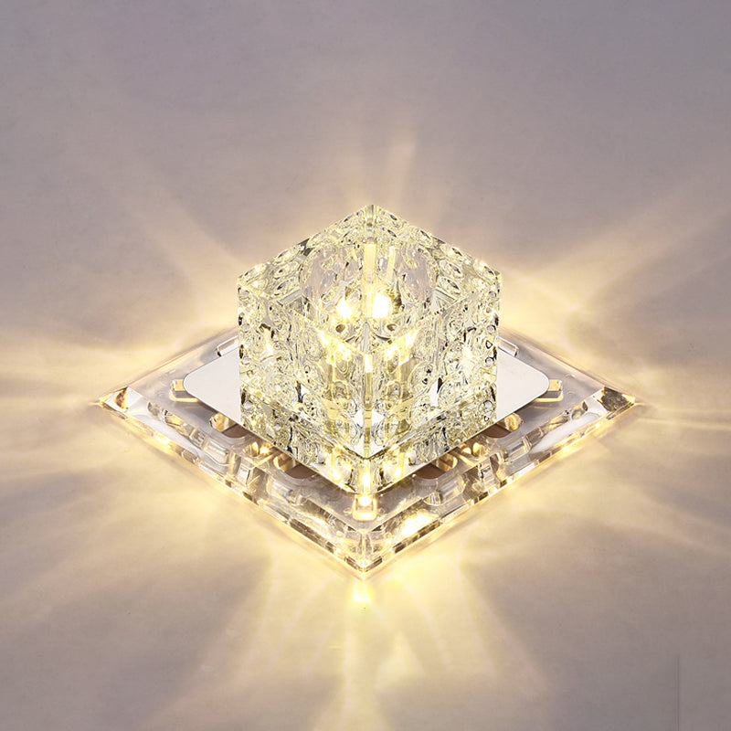 Simplicity Square LED Crystal Flush Mount Ceiling Light - Clear, for Entryways