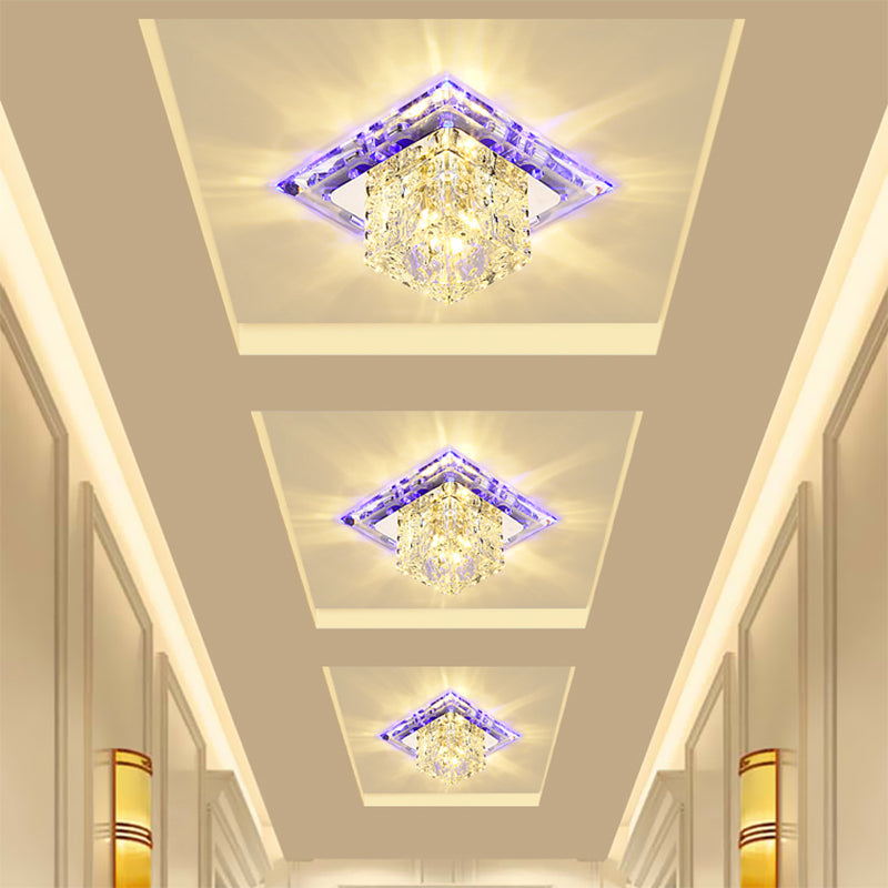 Simplicity Square LED Crystal Flush Mount Ceiling Light - Clear, for Entryways