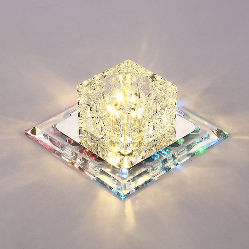 Simplicity Square LED Crystal Flush Mount Ceiling Light - Clear, for Entryways
