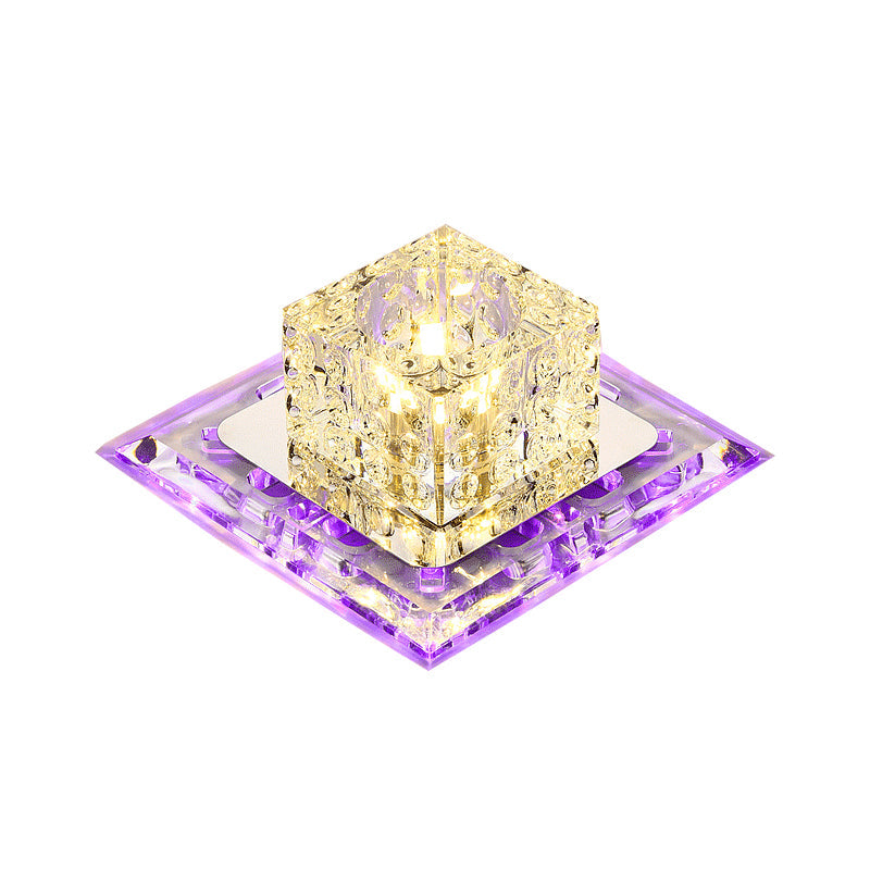 Simplicity Square LED Crystal Flush Mount Ceiling Light - Clear, for Entryways