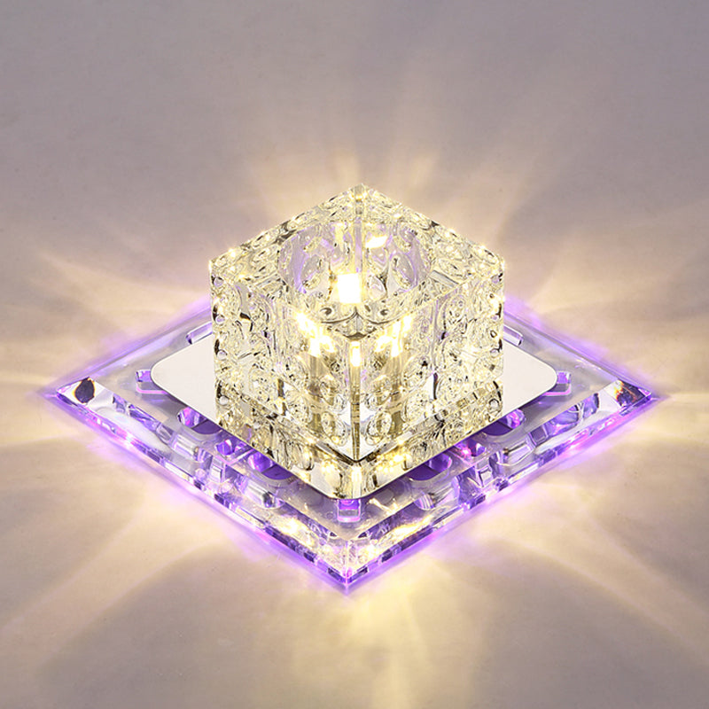 Simplicity Square LED Crystal Flush Mount Ceiling Light - Clear, for Entryways