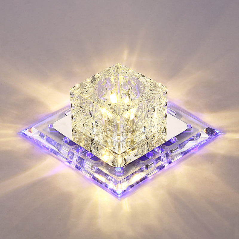 Simplicity Square LED Crystal Flush Mount Ceiling Light - Clear, for Entryways