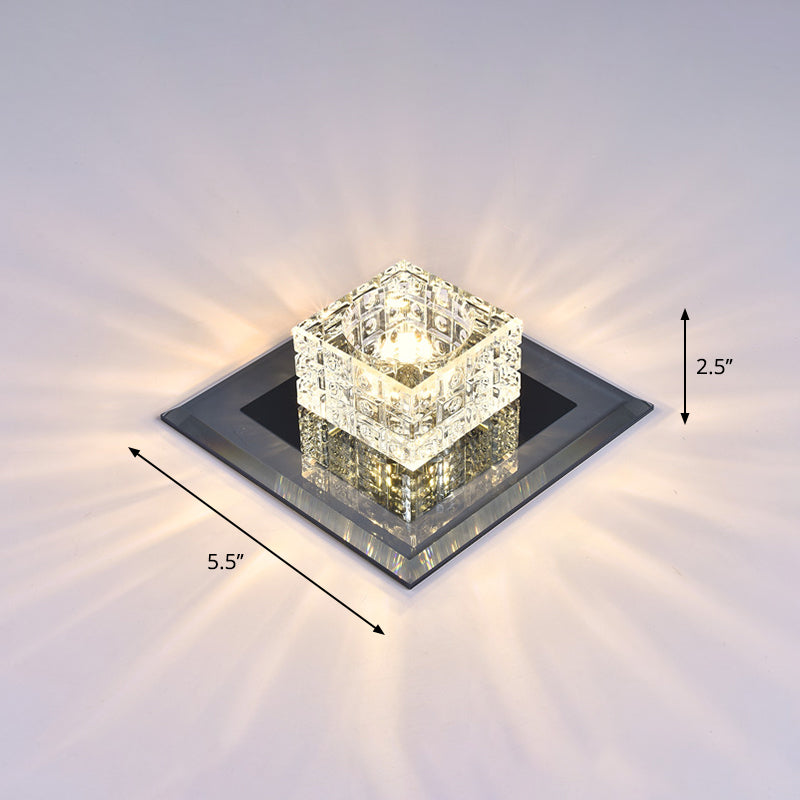 Modern Crystal LED Ceiling Light with Square Shade for Corridors