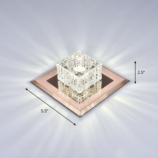 Modern Crystal LED Ceiling Light with Square Shade for Corridors