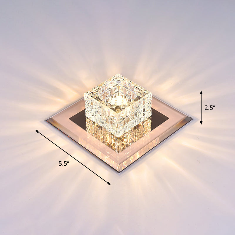 Modern Crystal LED Ceiling Light with Square Shade for Corridors