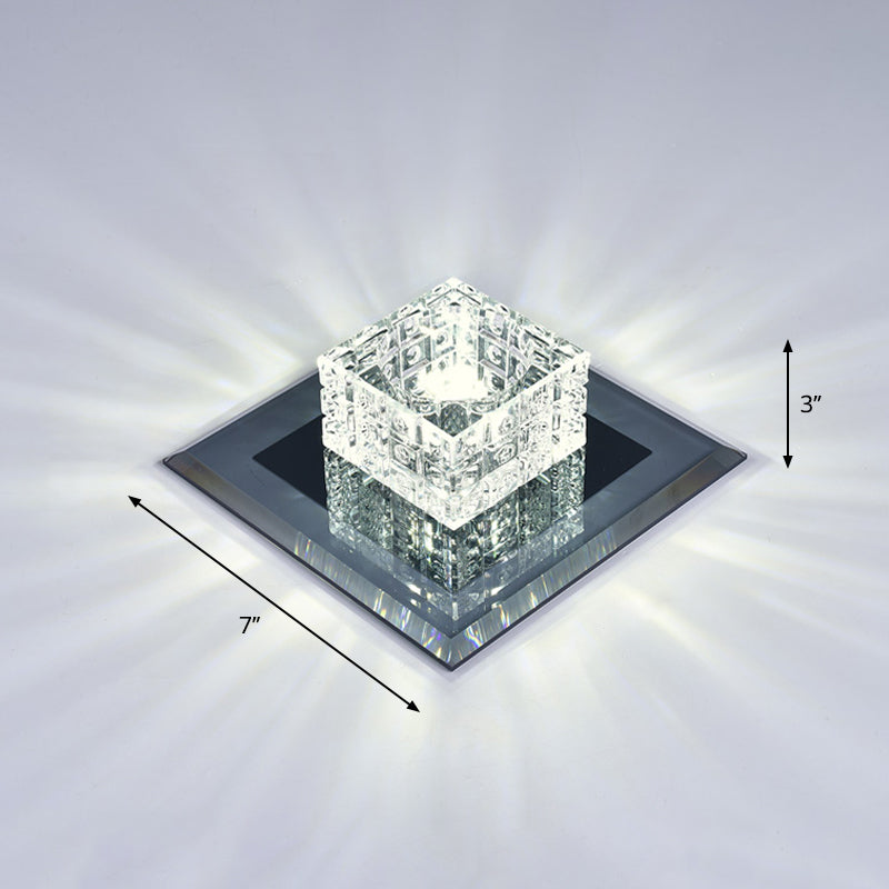 Modern Crystal LED Ceiling Light with Square Shade for Corridors