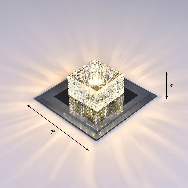 Modern Crystal LED Ceiling Light with Square Shade for Corridors