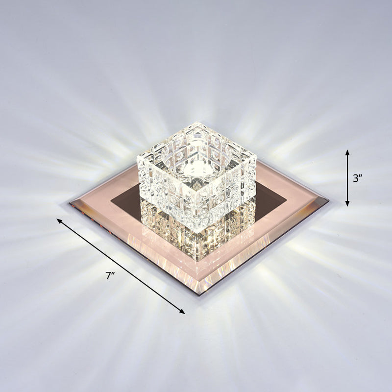 Modern Crystal LED Ceiling Light with Square Shade for Corridors