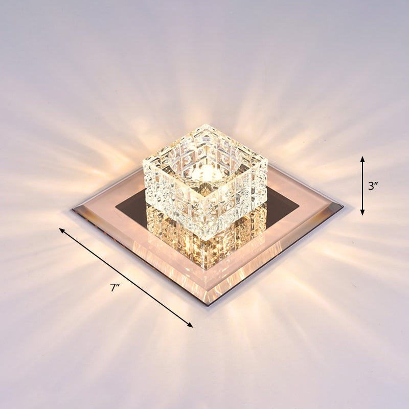 Modern Crystal LED Ceiling Light with Square Shade for Corridors