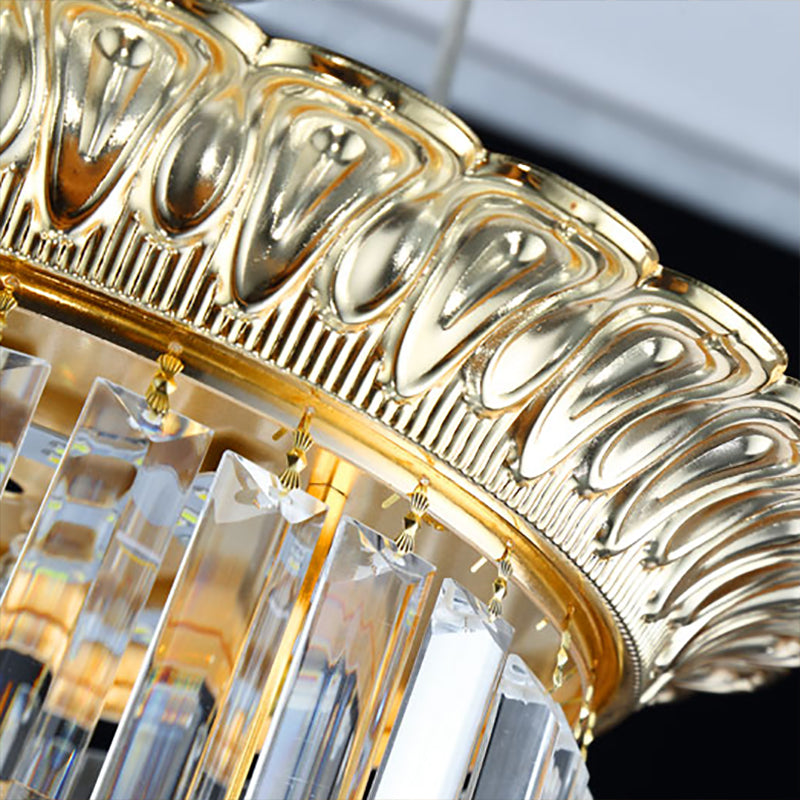 2-Tier Minimalist Crystal Flush Light with LED Golden Indoor Ceiling Lighting, 14"/16" Diameter