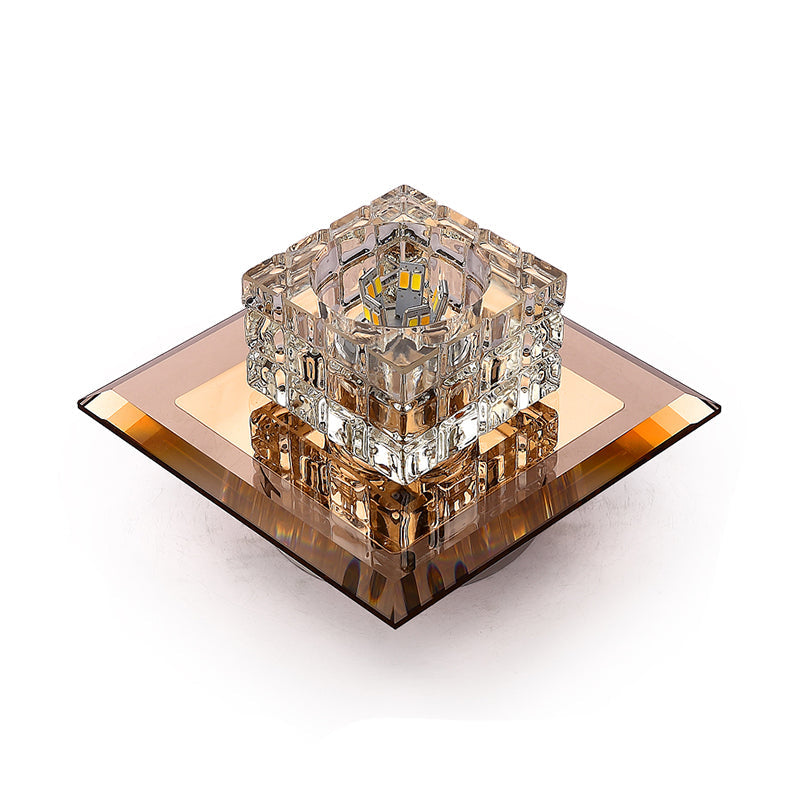 Modern LED Crystal Block Flush Ceiling Light Fixture - Small Corridor Flush Light
