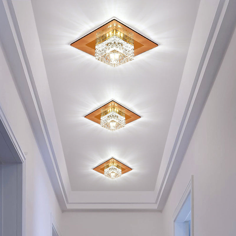 Minimalist LED Crystal Flush Mount for Corridor Lighting