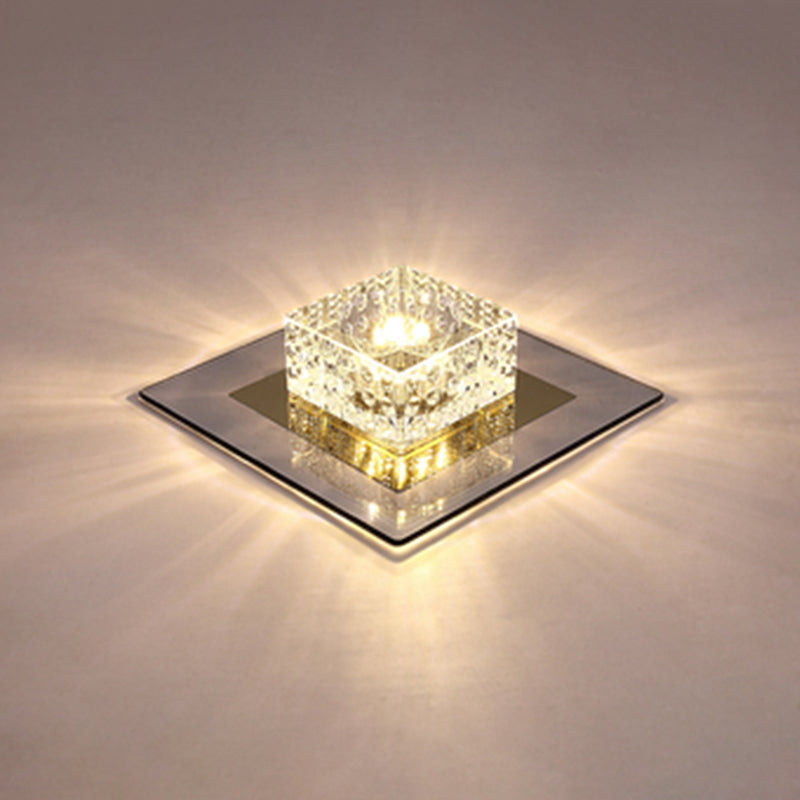 Minimalist LED Crystal Flush Mount for Corridor Lighting