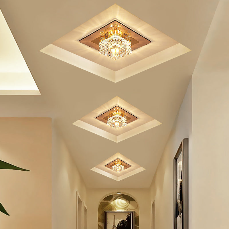 Minimalist LED Crystal Flush Mount for Corridor Lighting