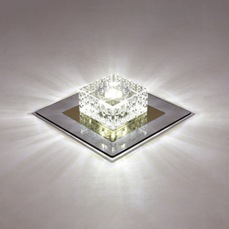 Minimalist LED Crystal Flush Mount for Corridor Lighting