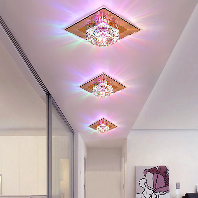 Minimalist LED Crystal Flush Mount for Corridor Lighting