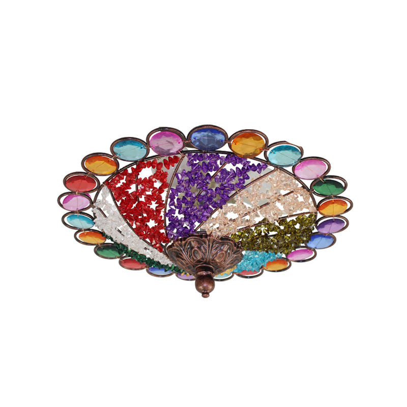 12"/16" Colonial Flared Ceiling Lamp: Multi Colored Plexiglass, 3-Light, Weathered Copper Finish, Flushmount