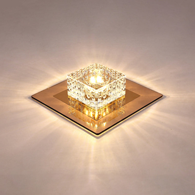 Minimalist LED Crystal Flush Mount for Corridor Lighting