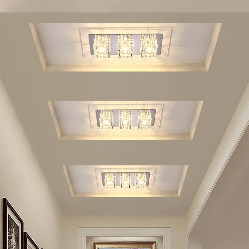 Contemporary Crystal Block LED Flush Mount Ceiling Light with Clear Corridor Illumination