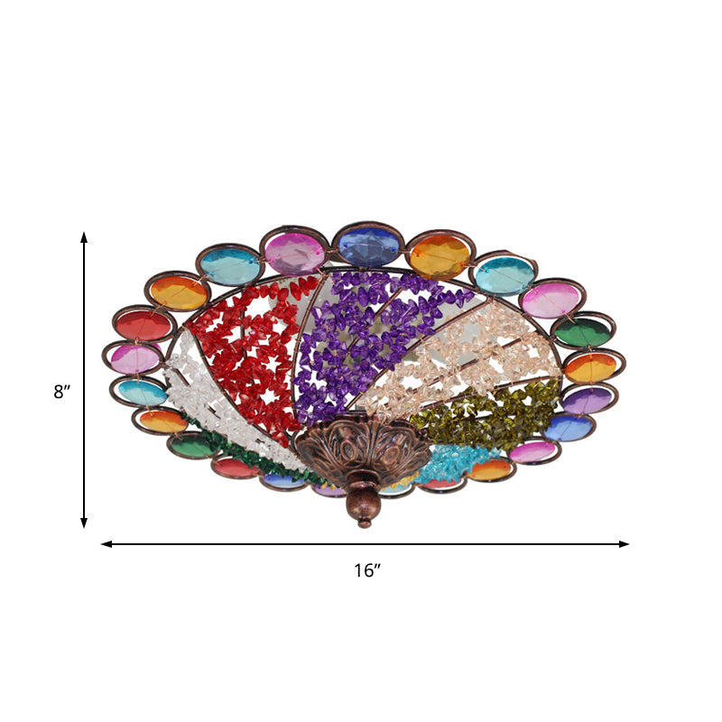 12"/16" Colonial Flared Ceiling Lamp: Multi Colored Plexiglass, 3-Light, Weathered Copper Finish, Flushmount