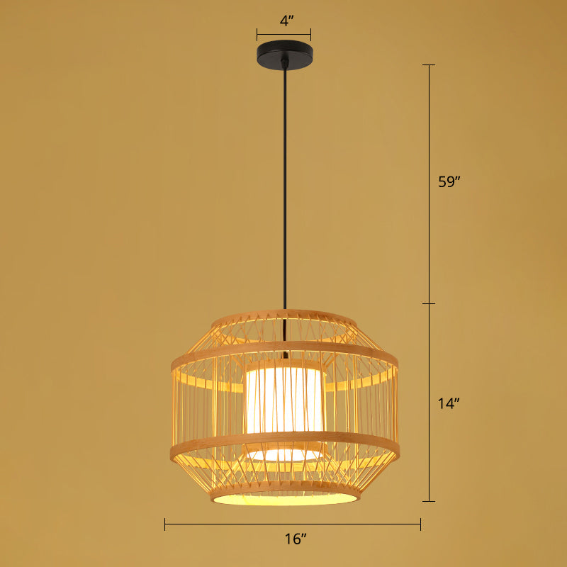 Handmade Asian Style Bamboo Ceiling Light Wood Fixture - Restaurant Hanging With 1 Bulb