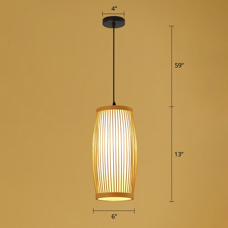 Handmade Asian Style Bamboo Ceiling Light Wood Fixture - Restaurant Hanging With 1 Bulb / C