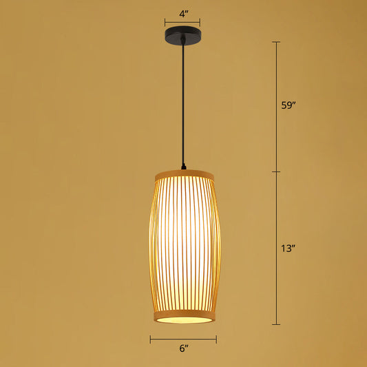 Handmade Asian Style Bamboo Ceiling Light Wood Fixture - Restaurant Hanging With 1 Bulb / C