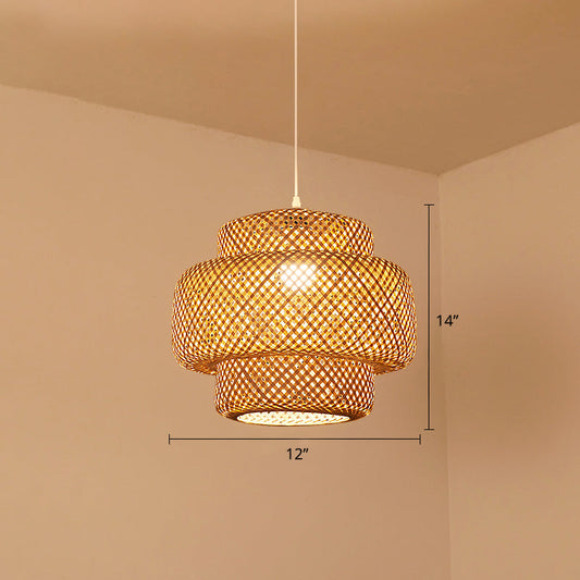 Contemporary Bamboo Pendant Light - Single-Bulb Suspension Fixture For Restaurants Wood / 12