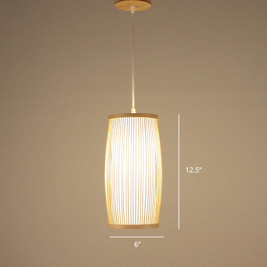 Handcrafted Bamboo Suspension Pendant Light For Tea Rooms - Minimalist Wood Design / G