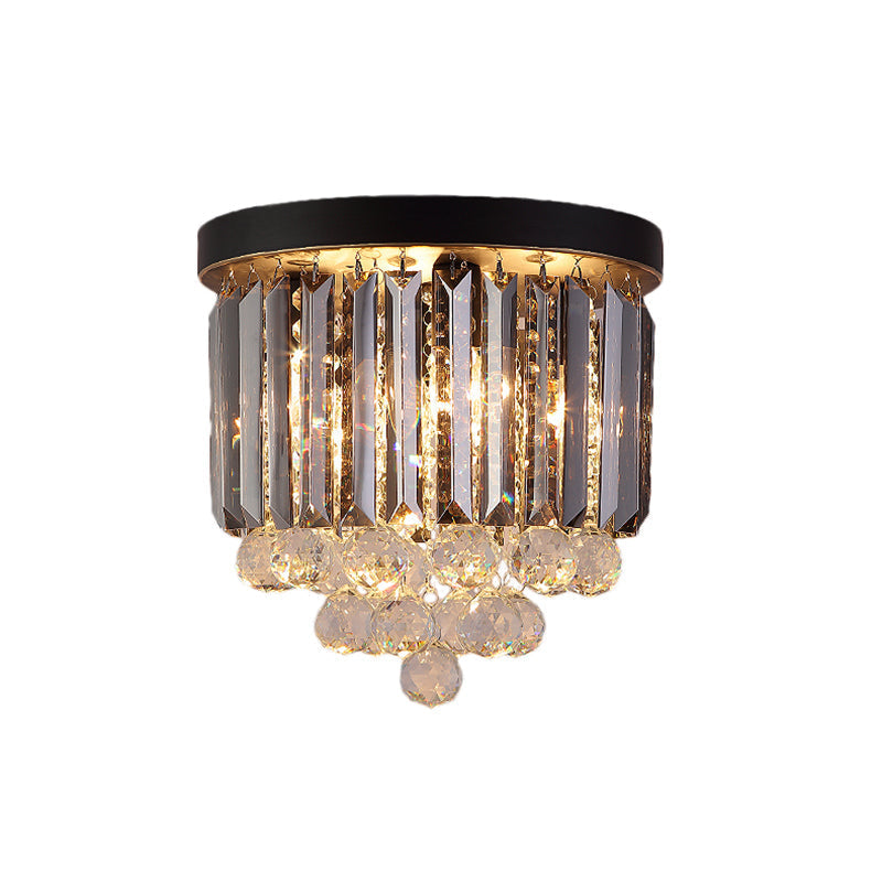 Plafonnier en cristal minimaliste - Plafonnier cylindrique noir pour couloir (10"/12"/16") avec 2/4/7 lumières