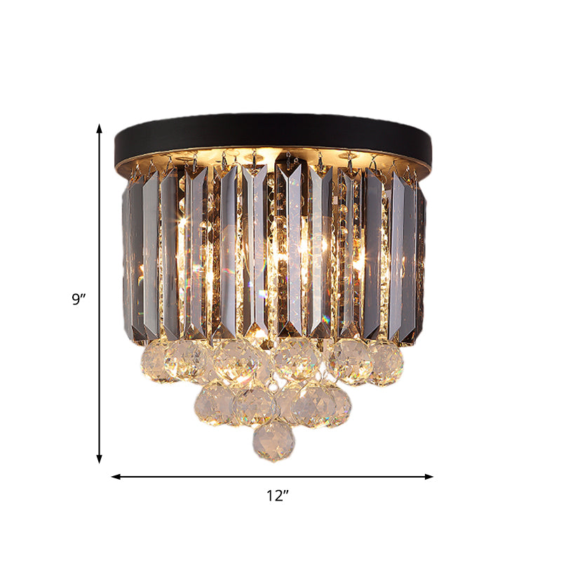 Plafonnier en cristal minimaliste - Plafonnier cylindrique noir pour couloir (10"/12"/16") avec 2/4/7 lumières