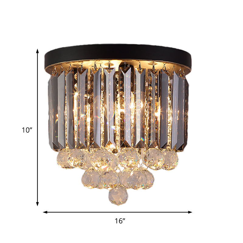 Plafonnier en cristal minimaliste - Plafonnier cylindrique noir pour couloir (10"/12"/16") avec 2/4/7 lumières