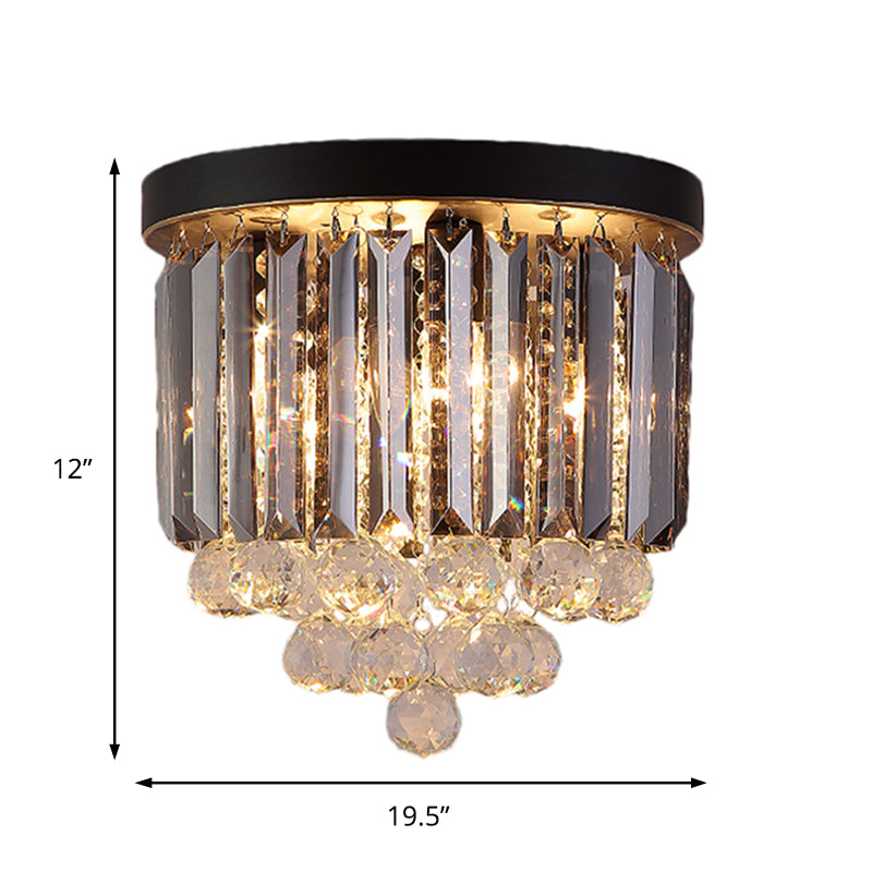 Plafonnier en cristal minimaliste - Plafonnier cylindrique noir pour couloir (10"/12"/16") avec 2/4/7 lumières