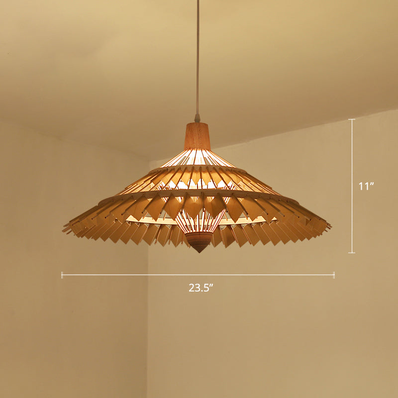 South-East Asian Bamboo Umbrella Pendant Light Single-Bulb Restaurant Suspension Fixture Yellow