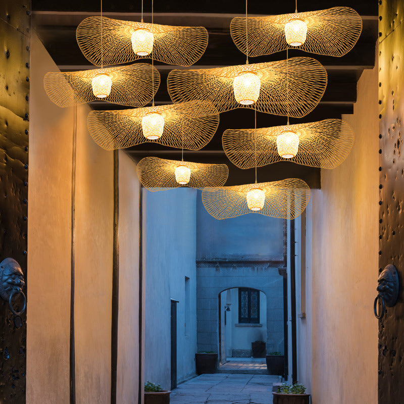 Modern Lotus Leaf Bamboo Ceiling Light - Restaurant Pendant Lighting