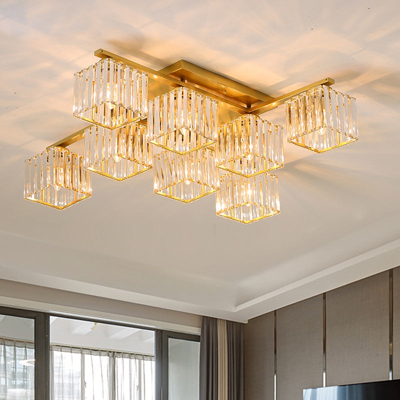 Modern Black/Gold Cubic Flush Mount Crystal Ceiling Lighting - 4/6/8 Lights - for a Stylish Living Room