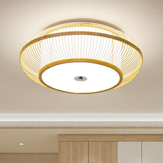 Simplicity Wood Flush Mount Bedroom Lighting - Bamboo 1-Light Lantern Ceiling Light