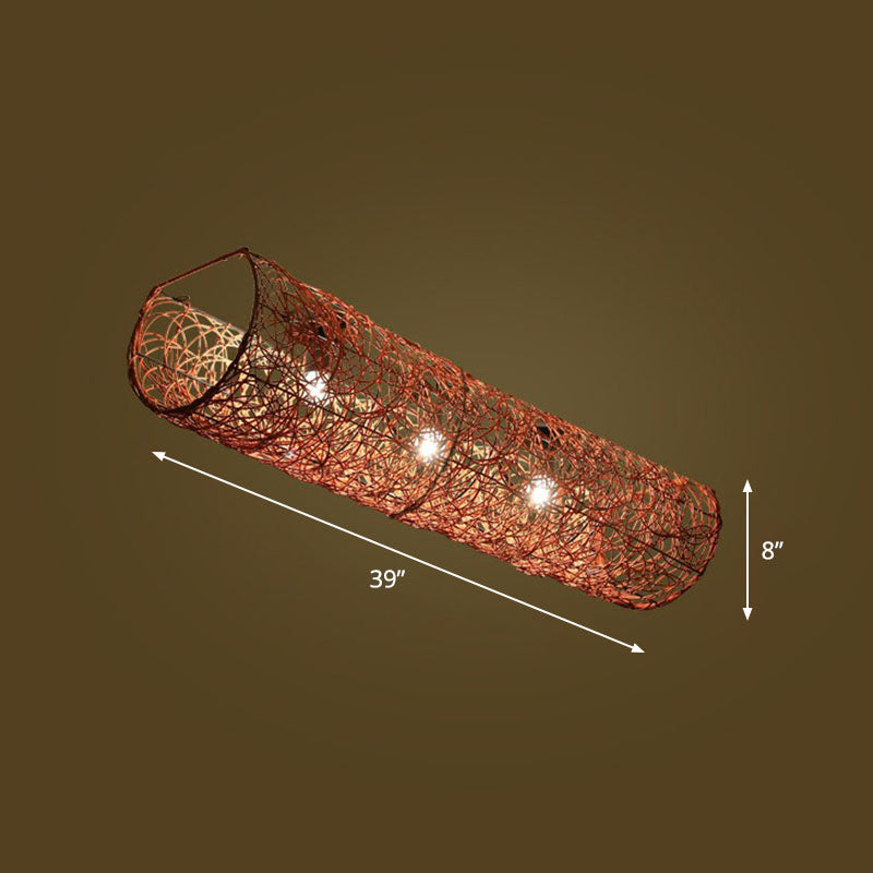 Simplicity Rattan Flush Mount Ceiling Light - Cylindrical Restaurant Lighting
