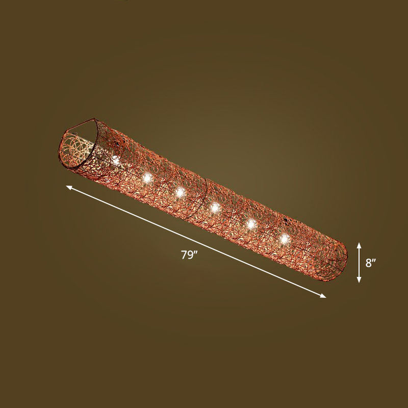 Simplicity Rattan Flush Mount Ceiling Light - Cylindrical Restaurant Lighting