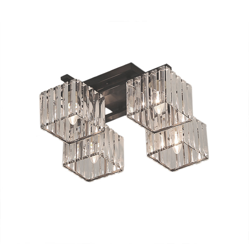 Modern Black/Gold Cubic Flush Mount Crystal Ceiling Lighting - 4/6/8 Lights - for a Stylish Living Room