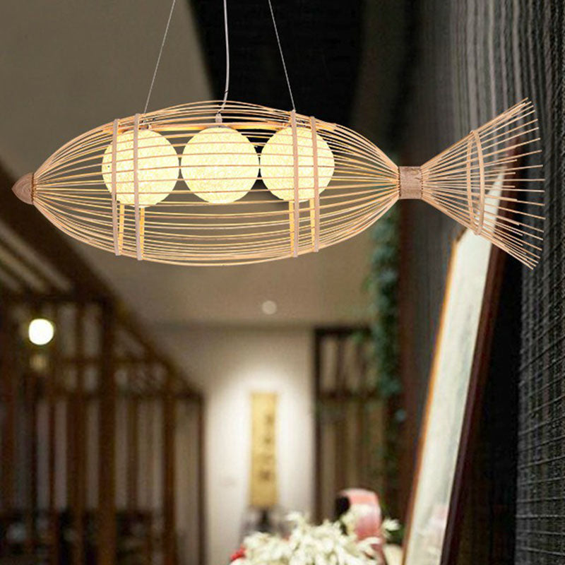 Bamboo Fish Chandelier Pendant Light For Corridor - Minimalist Wood Lighting