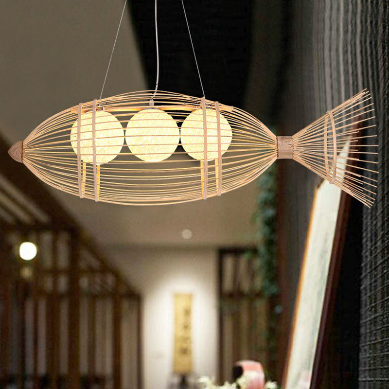 Bamboo Fish Chandelier Pendant Light For Corridor - Minimalist Wood Lighting